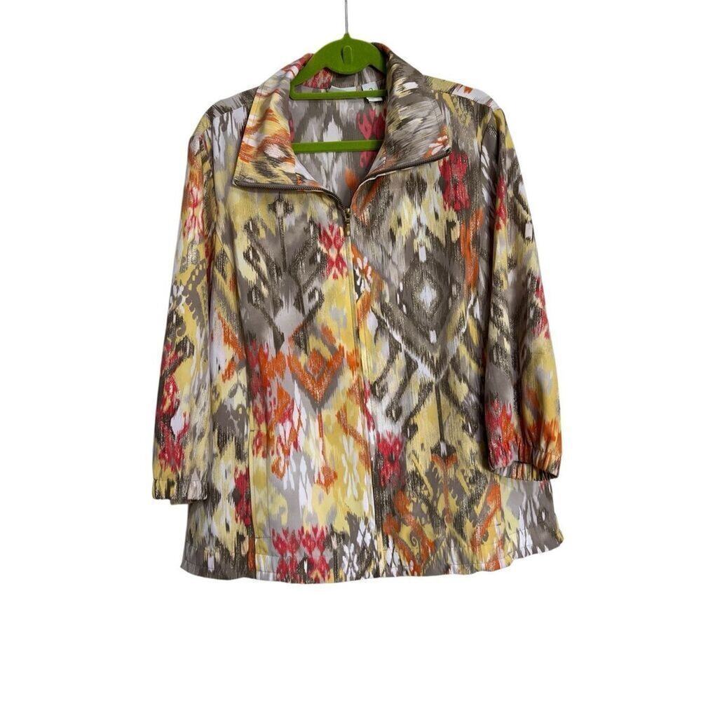 Chicos Zenergy Jacket Womens Size 2 Large‎ Multicolor Geometric Full Zip Casual